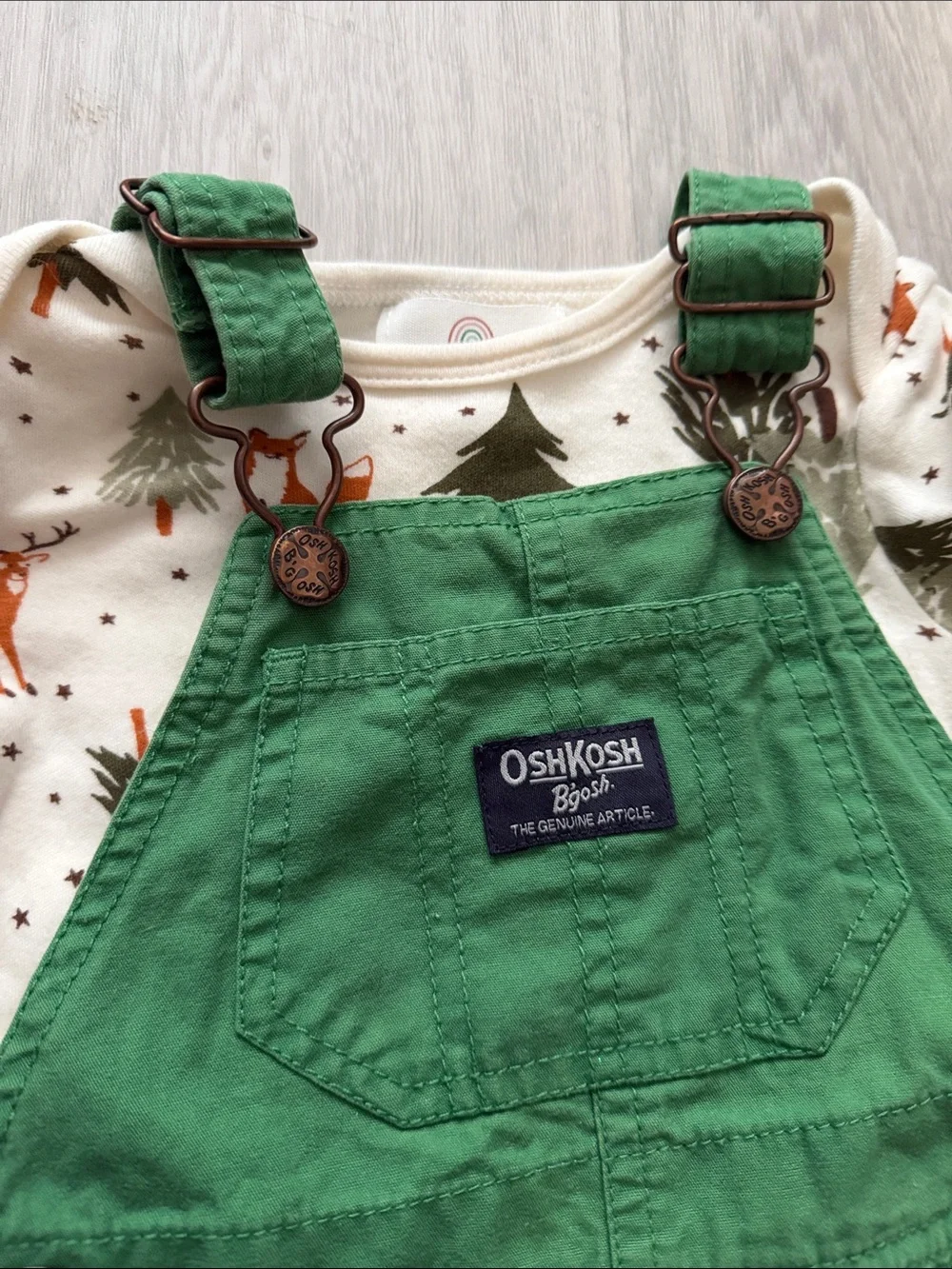OshKosh B'gosh Forest Green Kids Overalls with Nature like bodysuit
